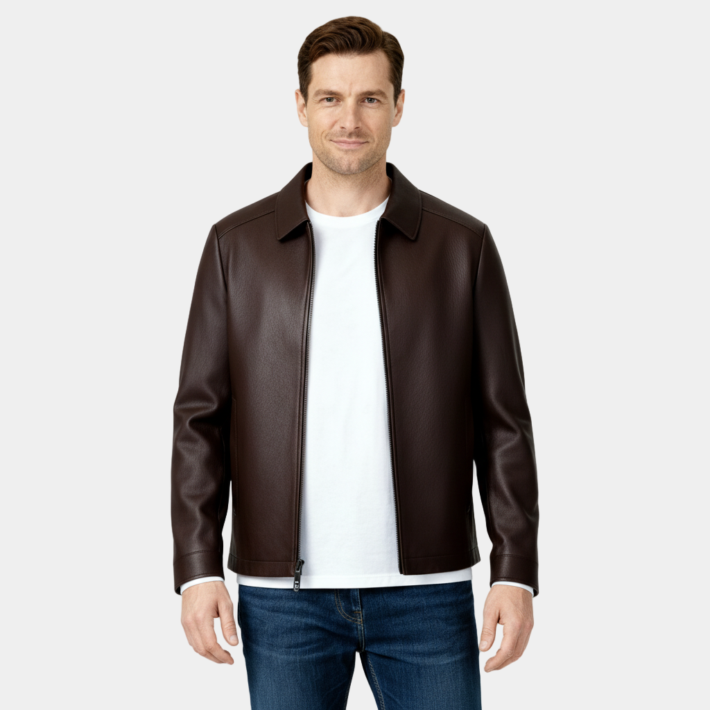 Men's Leather Harrington Jacket with Classic Collar – Stylish Outerwear for Casual and Smart-Casual Occasions - Image 5