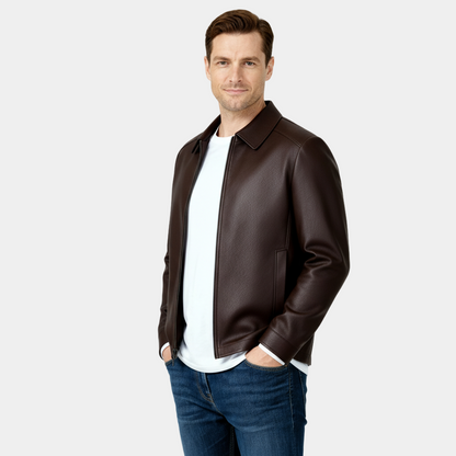 Men's Leather Harrington Jacket with Classic Collar – Stylish Outerwear for Casual and Smart-Casual Occasions - Image 6