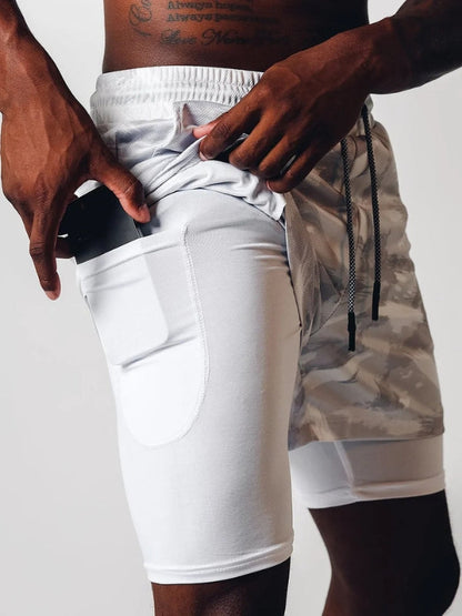 Men's Camo Sports Shorts | Towel Loop Phone Pocket Gym Running-Men Shorts-Sasha Sydney