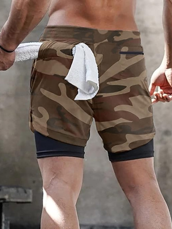 Men's Camo Sports Shorts | Towel Loop Phone Pocket Gym Running-Men Shorts-Sasha Sydney