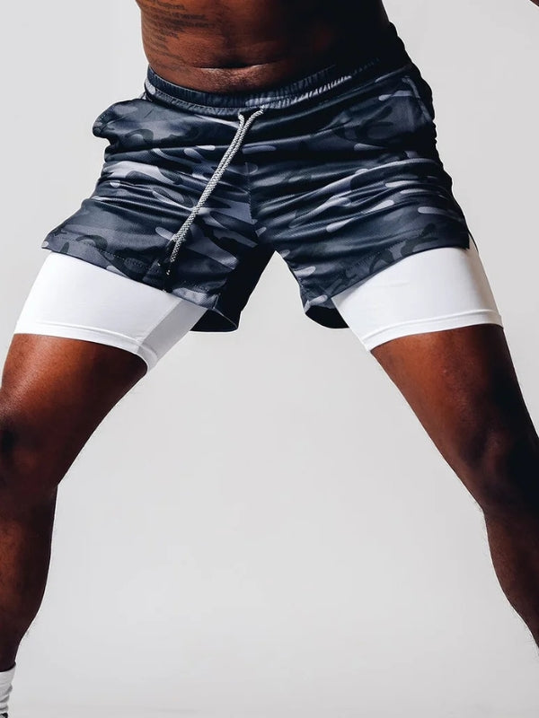 Men's Camo Sports Shorts | Towel Loop Phone Pocket Gym Running-Men Shorts-Sasha Sydney