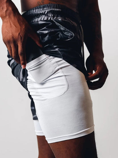 Men's Camo Sports Shorts | Towel Loop Phone Pocket Gym Running-Men Shorts-Sasha Sydney