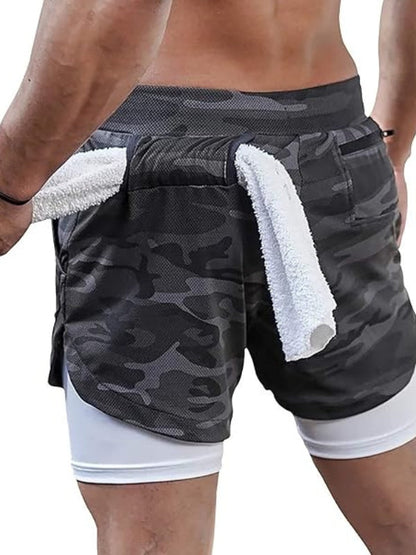 Men's Camo Sports Shorts | Towel Loop Phone Pocket Gym Running-Men Shorts-Sasha Sydney