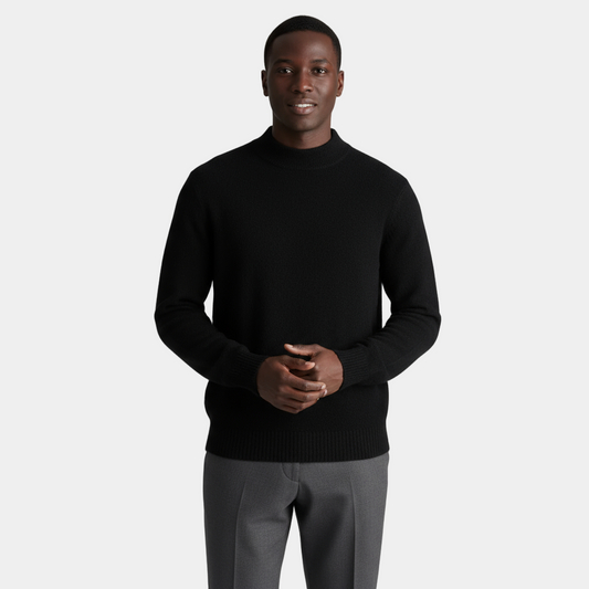 Men's Mock Neck Sweater | Long Sleeve Ribbed Trim Smart Casual Wear-Men Sweater-Sasha Sydney