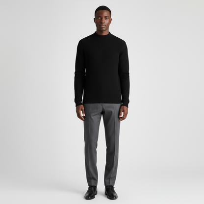 Men's Merino Wool Mock Neck Knit Jumper with Ribbed Trims for Casual Wear - Image 2