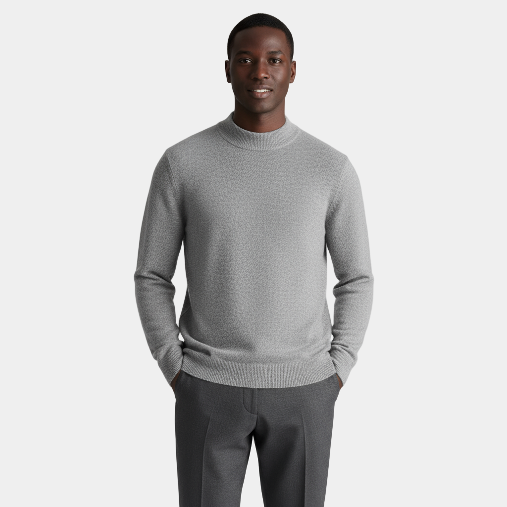 Men's Merino Wool Mock Neck Knit Jumper with Ribbed Trims for Casual Wear - Image 3