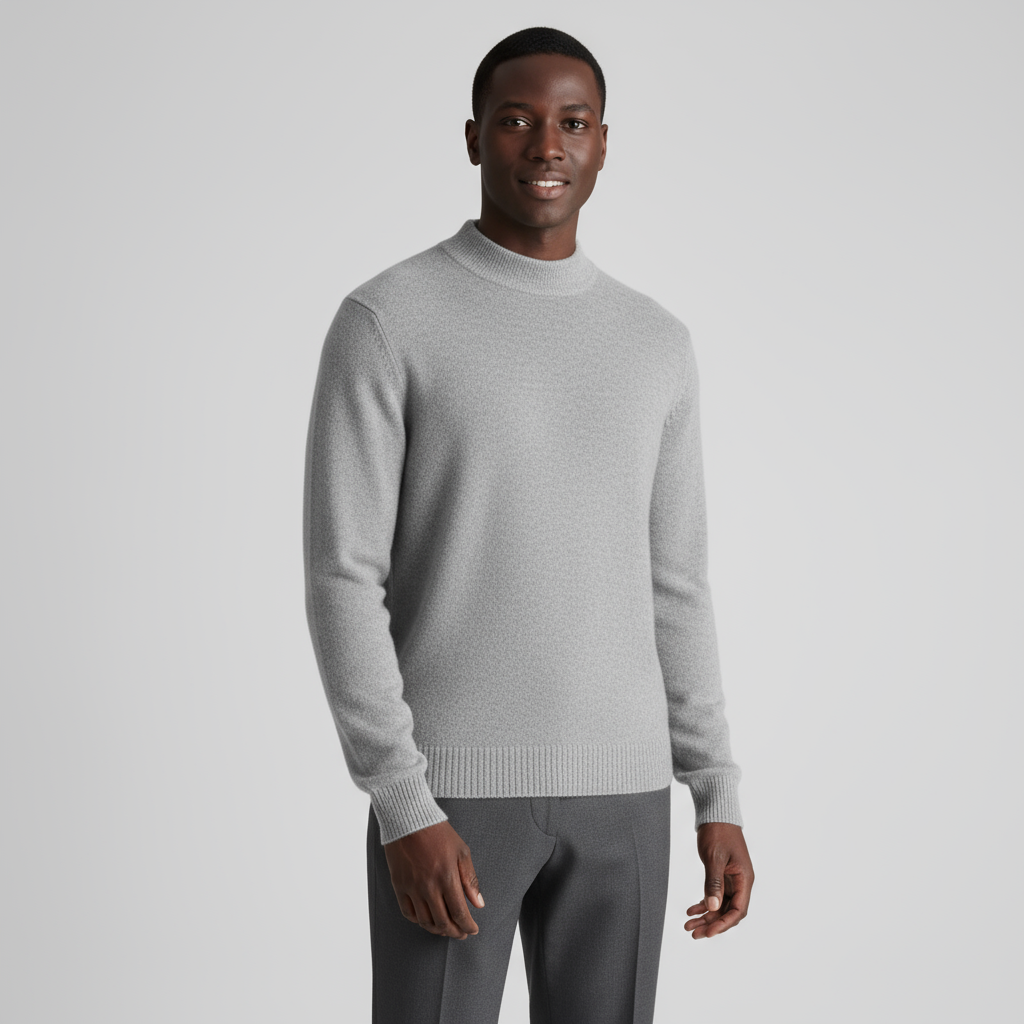 Men's Merino Wool Mock Neck Knit Jumper with Ribbed Trims for Casual Wear - Image 4