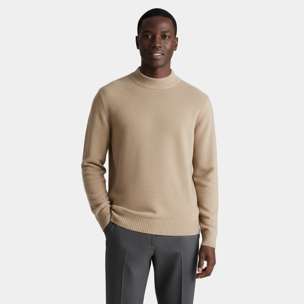 Men's Merino Wool Mock Neck Knit Jumper with Ribbed Trims for Casual Wear - Image 5