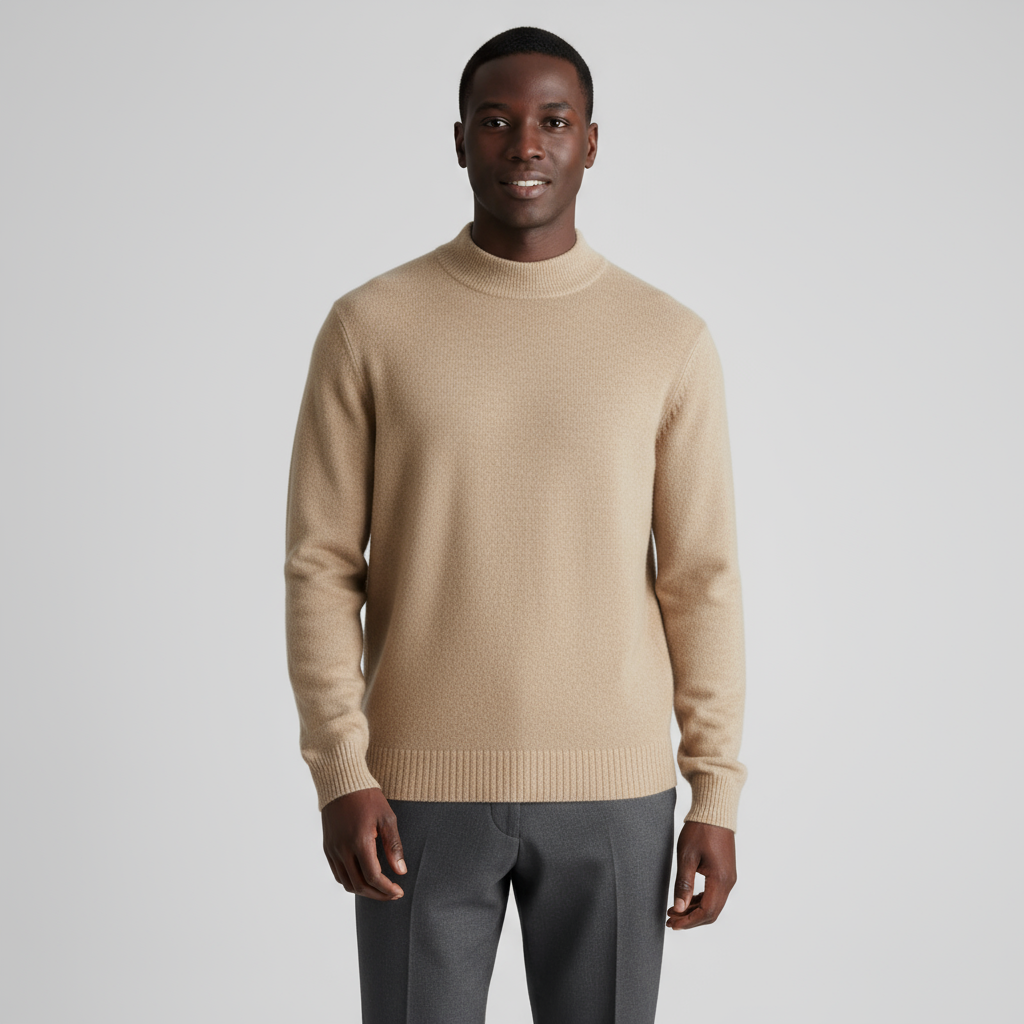 Men's Merino Wool Mock Neck Knit Jumper with Ribbed Trims for Casual Wear - Image 6