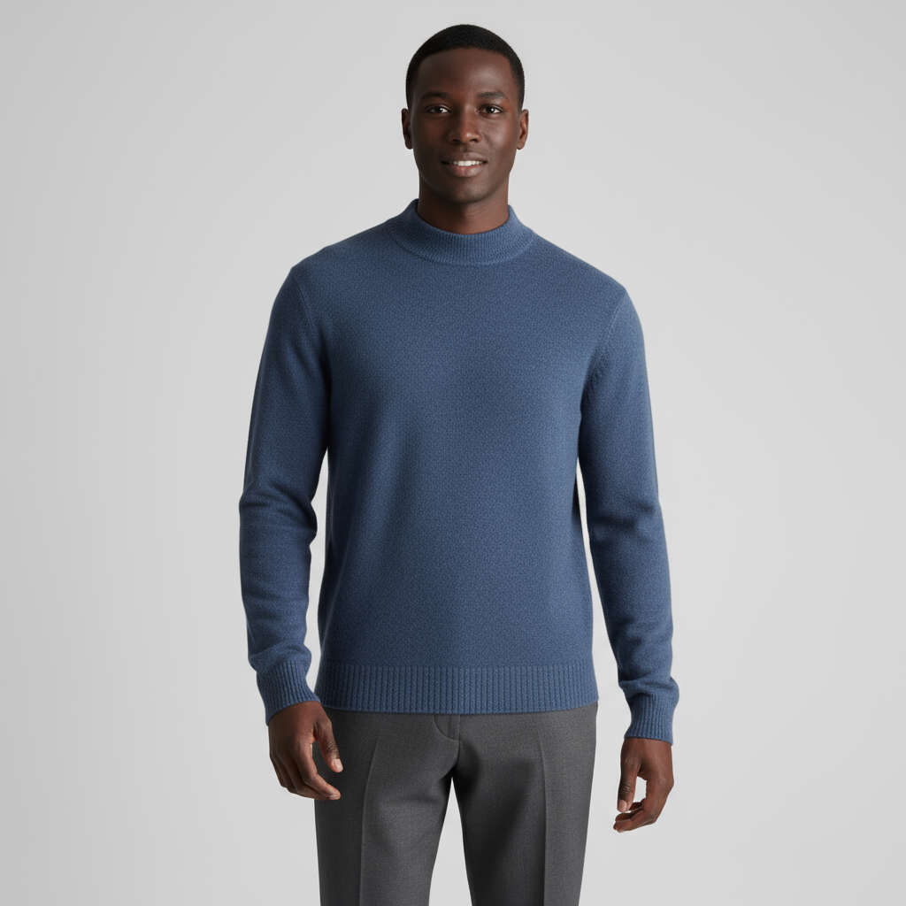 Men's Merino Wool Mock Neck Knit Jumper with Ribbed Trims for Casual Wear - Image 10