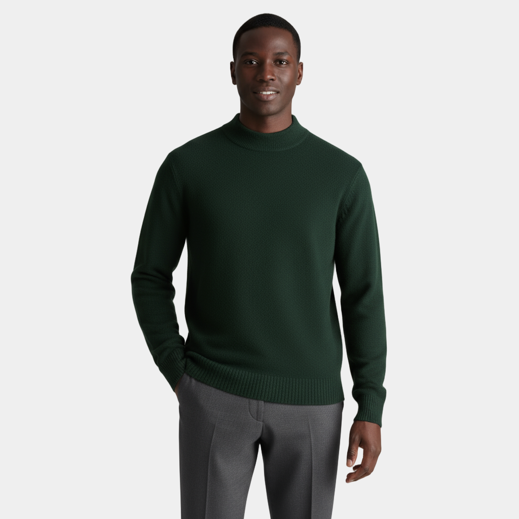 Men's Merino Wool Mock Neck Knit Jumper with Ribbed Trims for Casual Wear - Image 11