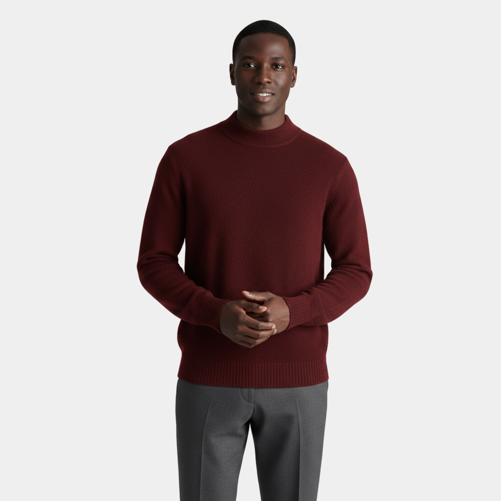 Men's Merino Wool Mock Neck Knit Jumper with Ribbed Trims for Casual Wear - Image 12