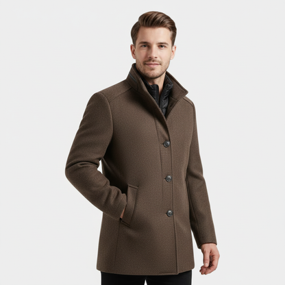 Men's Wool-Blend Stand-Collar Coat with Removable Padded Vest for Versatile Cold Weather Wear - Image 2
