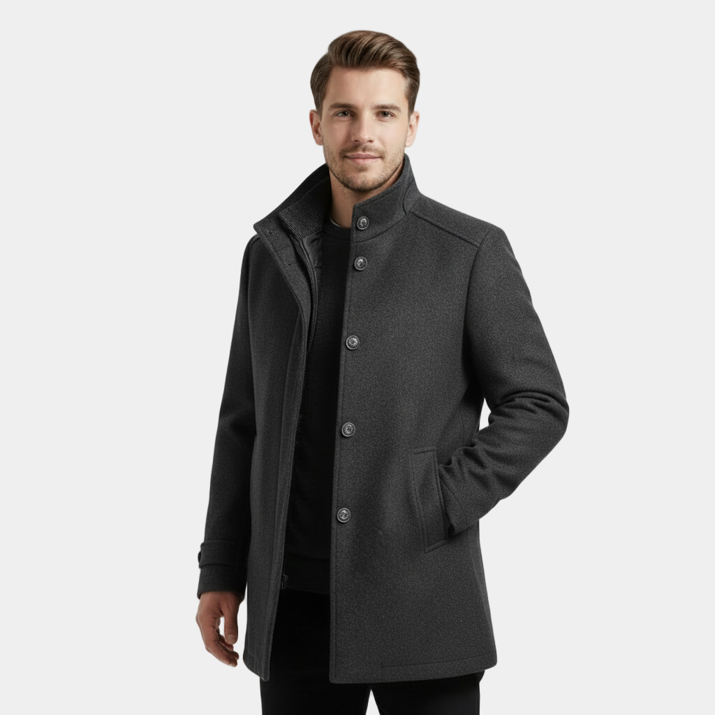 Men's Wool-Blend Stand-Collar Coat with Removable Padded Vest for Versatile Cold Weather Wear - Image 4