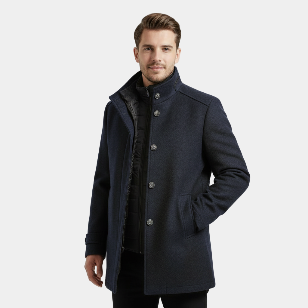 Men's Wool-Blend Stand-Collar Coat with Removable Padded Vest for Versatile Cold Weather Wear - Image 6