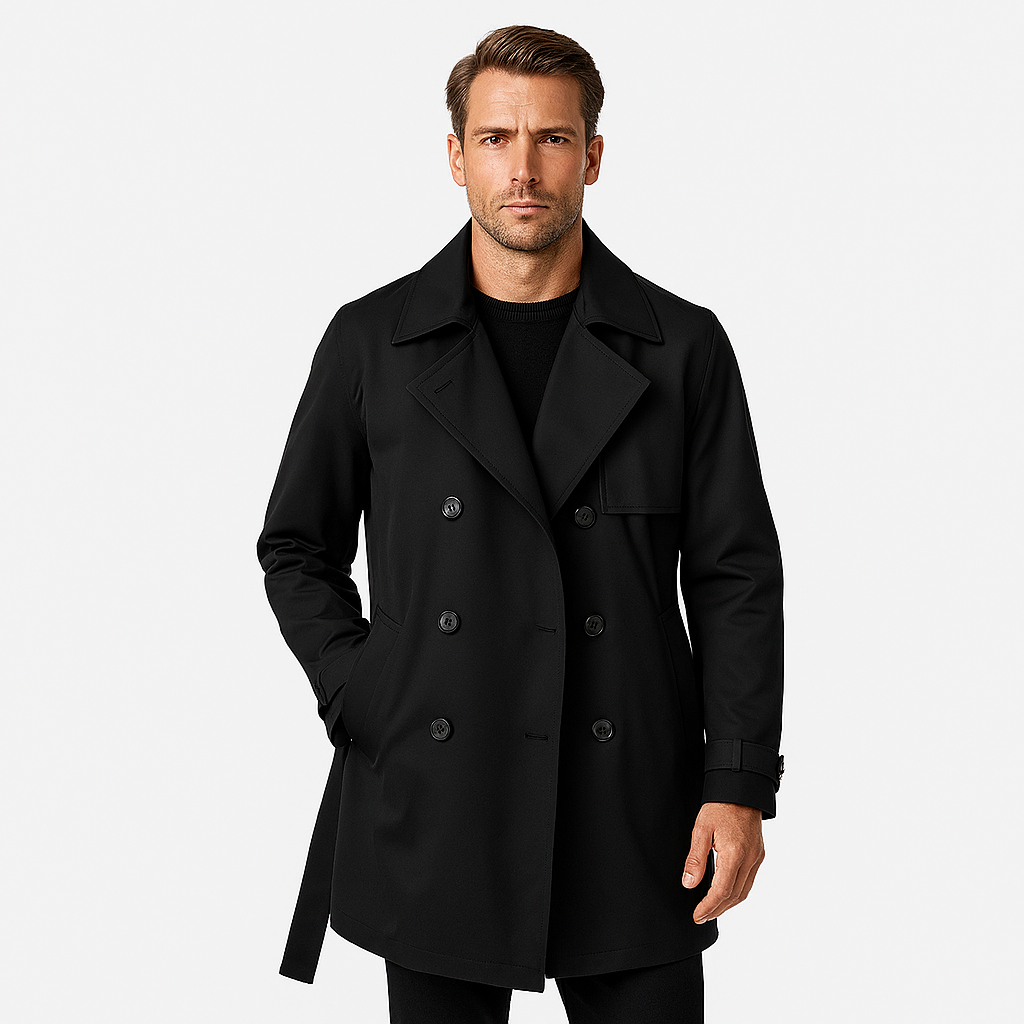 Men's Waterproof Trench Coat - Double-Front Design with Belt and Wide Lapels for Performance and Style - Image 2