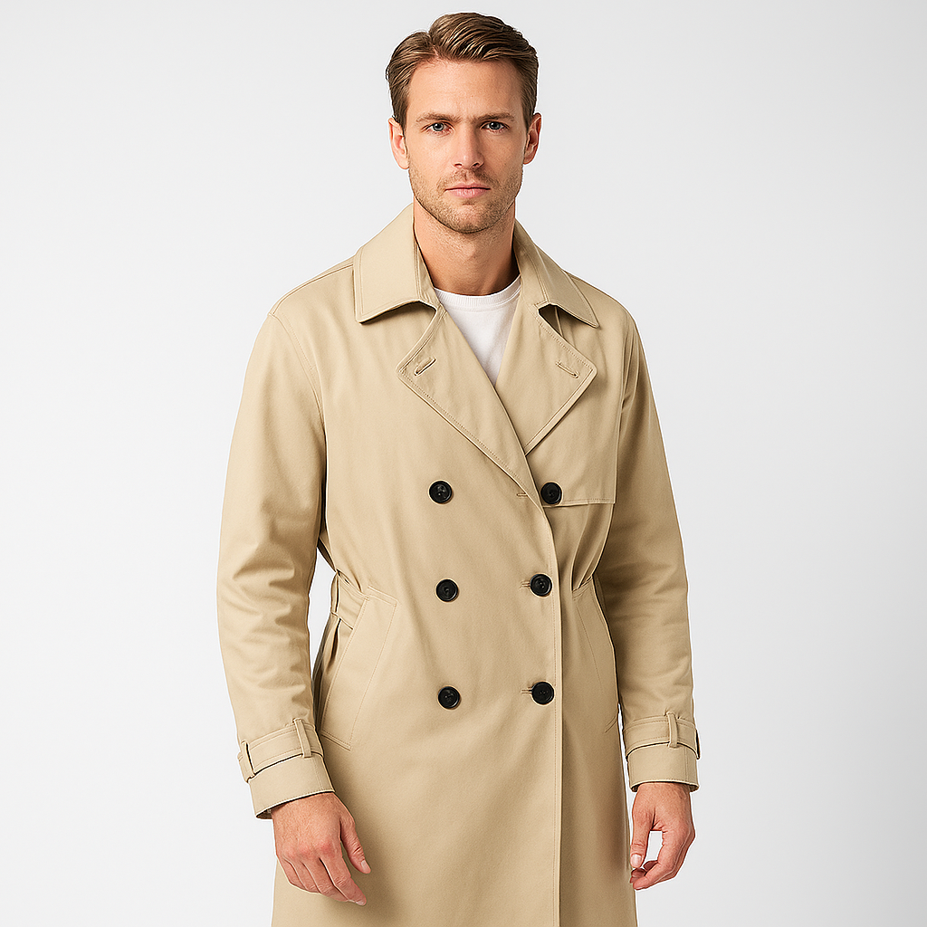 Men's Waterproof Trench Coat - Double-Front Design with Belt and Wide Lapels for Performance and Style - Image 5