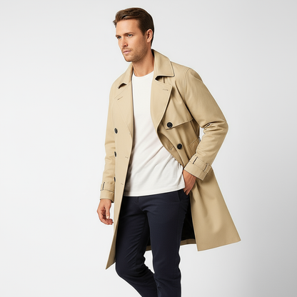 Men's Waterproof Trench Coat - Double-Front Design with Belt and Wide Lapels for Performance and Style - Image 6
