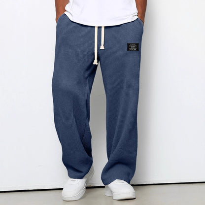 Men's Waffle-Textured Drawstring Trousers with Side Pockets and Wide Legs for Casual Wear - Image 5