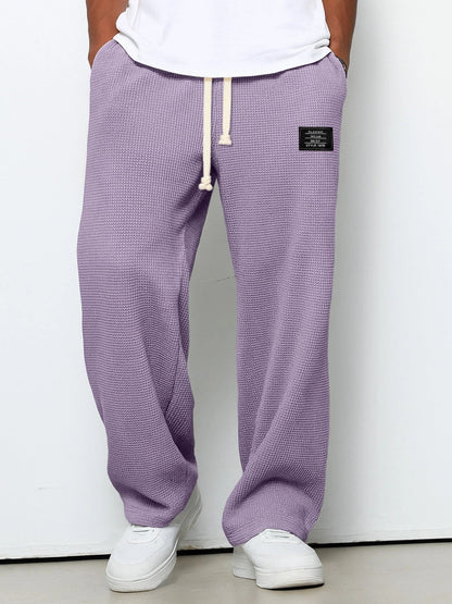 Men's Waffle-Textured Drawstring Trousers with Side Pockets and Wide Legs for Casual Wear - Image 10