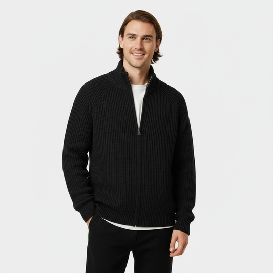 Men's Zip Up Sweater | Funnel Neck Ribbed Knit Weekend Wear-Men Sweater-Sasha Sydney