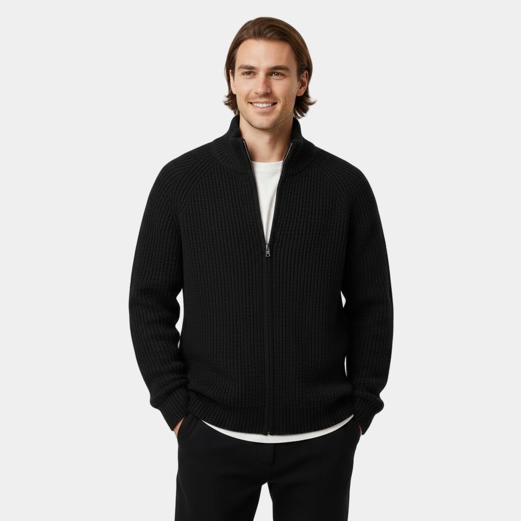 Men's Ribbed Knit Turtleneck Sweater - Full-Zip Jumper for Casual and Smart-Casual Wear - Image 3