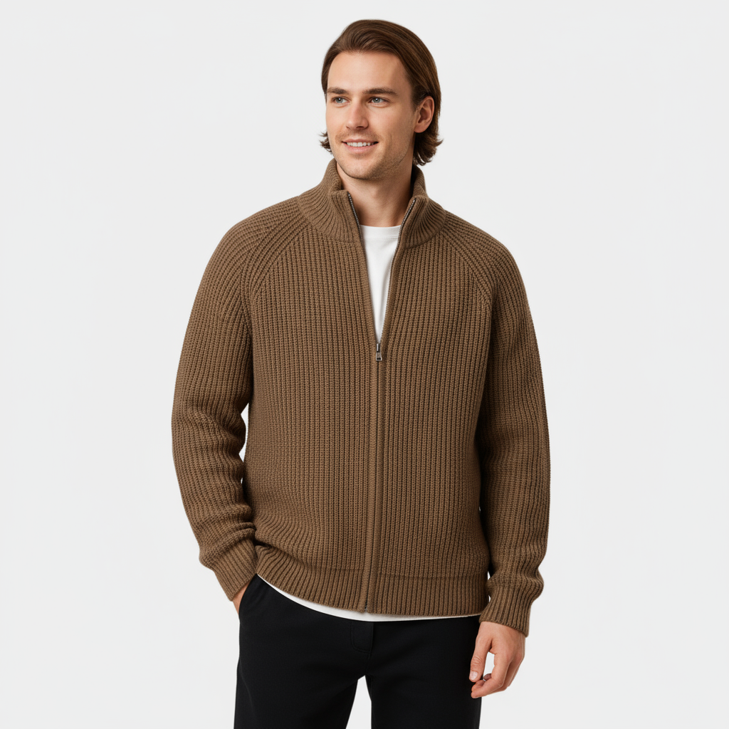 Men's Ribbed Knit Turtleneck Sweater - Full-Zip Jumper for Casual and Smart-Casual Wear - Image 6