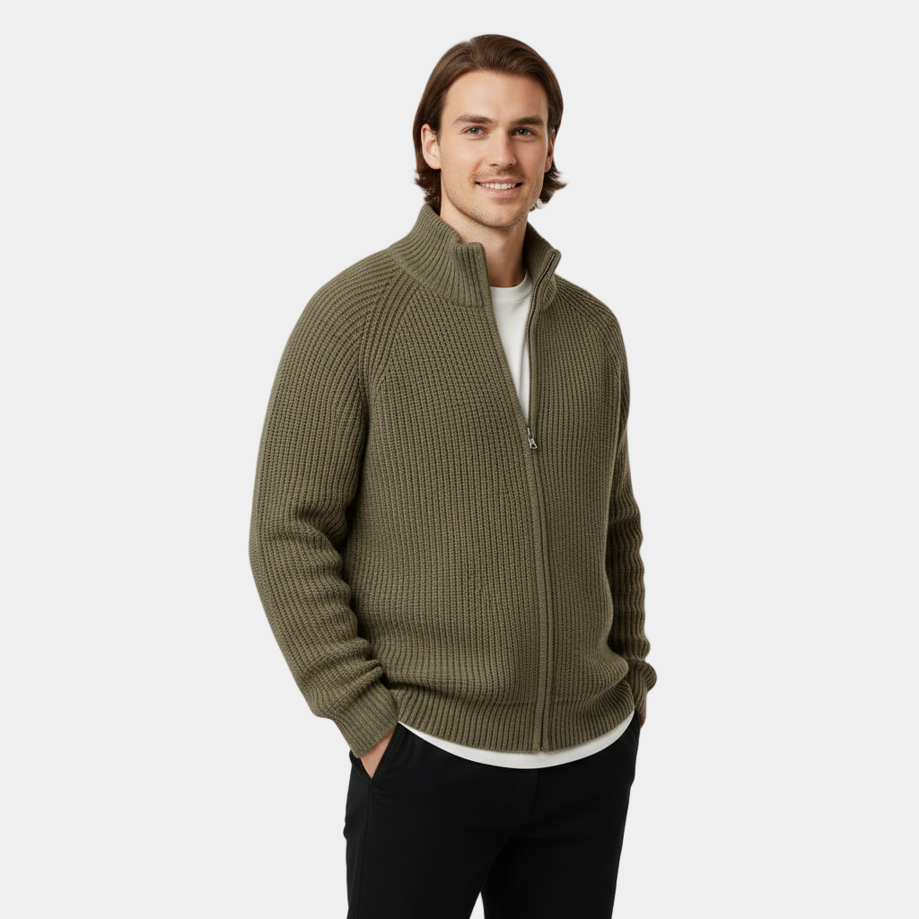 Men's Ribbed Knit Turtleneck Sweater - Full-Zip Jumper for Casual and Smart-Casual Wear - Image 7