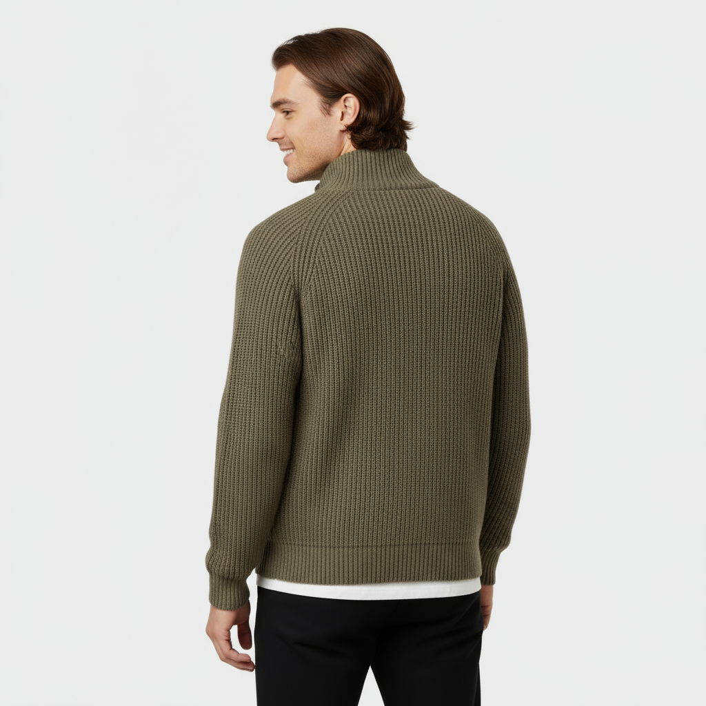 Men's Ribbed Knit Turtleneck Sweater - Full-Zip Jumper for Casual and Smart-Casual Wear - Image 8