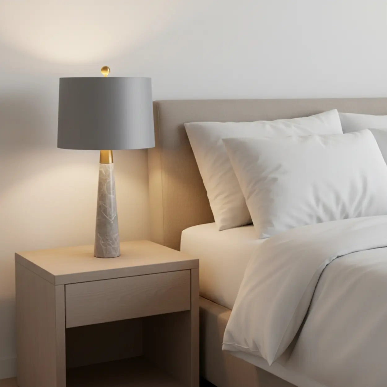 Minimalist Marble Effect Table Lamp | Drum Shade Table Light Interior Lighting-Table Lamp-Sasha Sydney