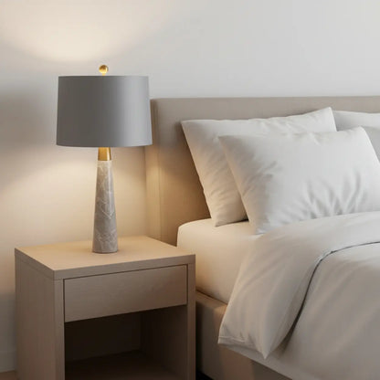 Minimalist Marble Effect Table Lamp | Drum Shade Table Light Interior Lighting-Table Lamp-Sasha Sydney