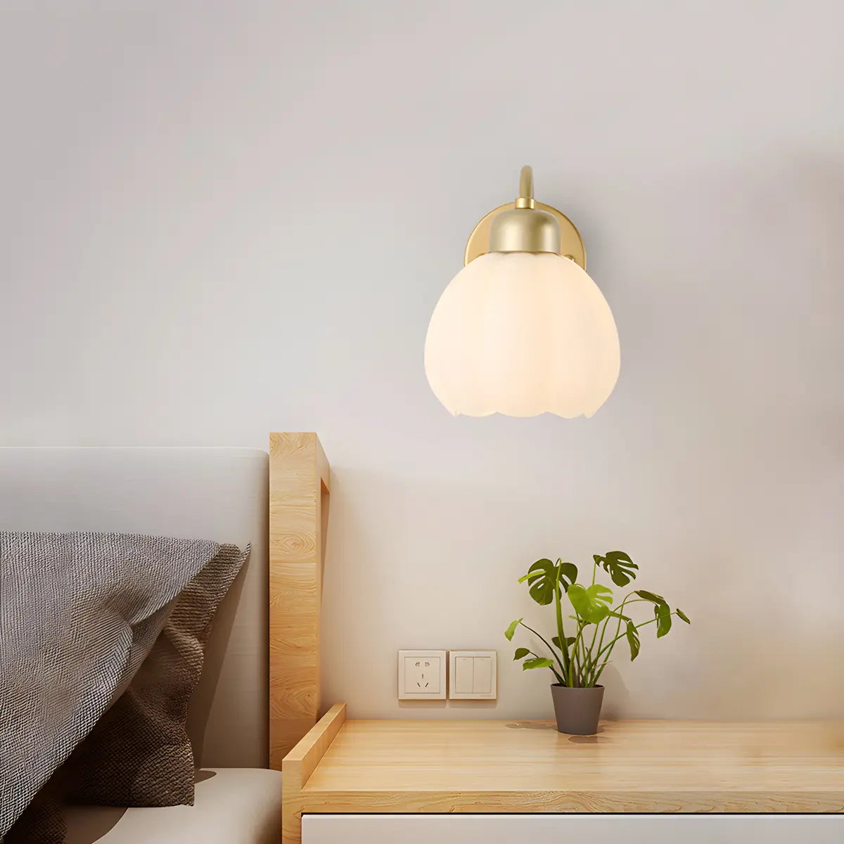 Modern Flower Shade Wall Lamp | Curved Arm Wall Light Interior Lighting-Wall Lamp-Sasha Sydney