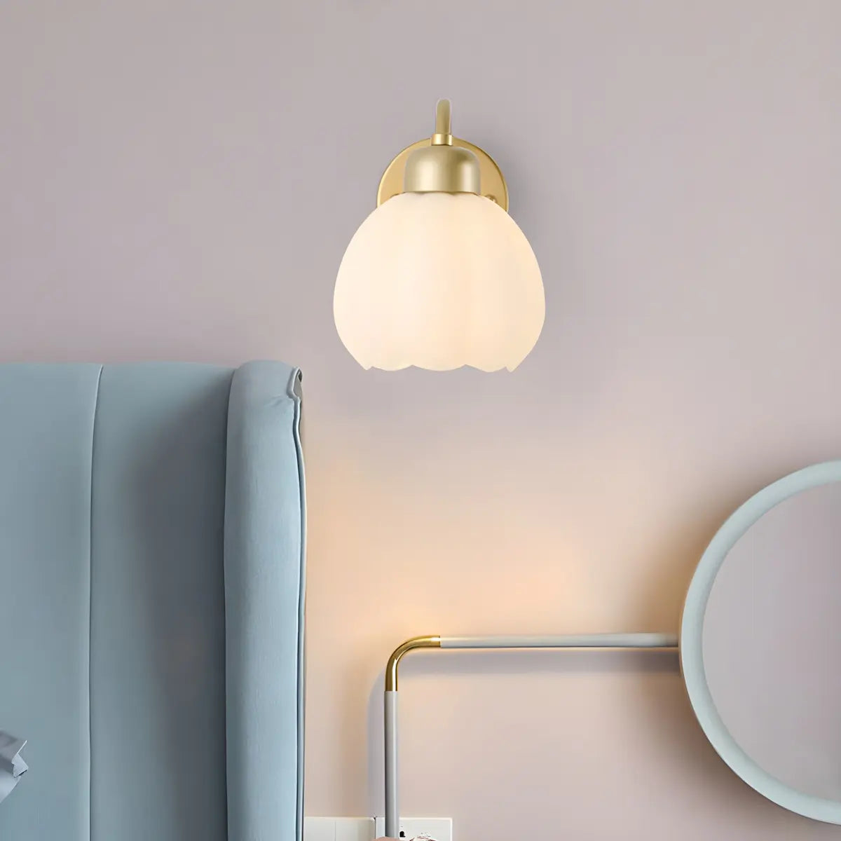 Modern Flower Shade Wall Lamp | Curved Arm Wall Light Interior Lighting-Wall Lamp-Sasha Sydney