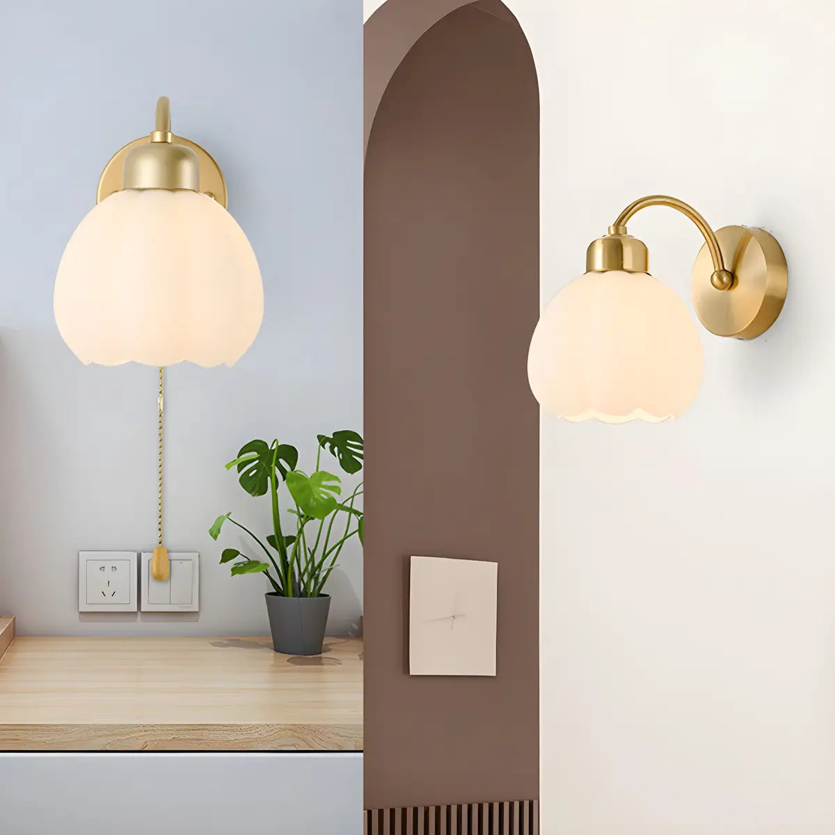 Modern Flower Shade Wall Lamp | Curved Arm Wall Light Interior Lighting-Wall Lamp-Sasha Sydney