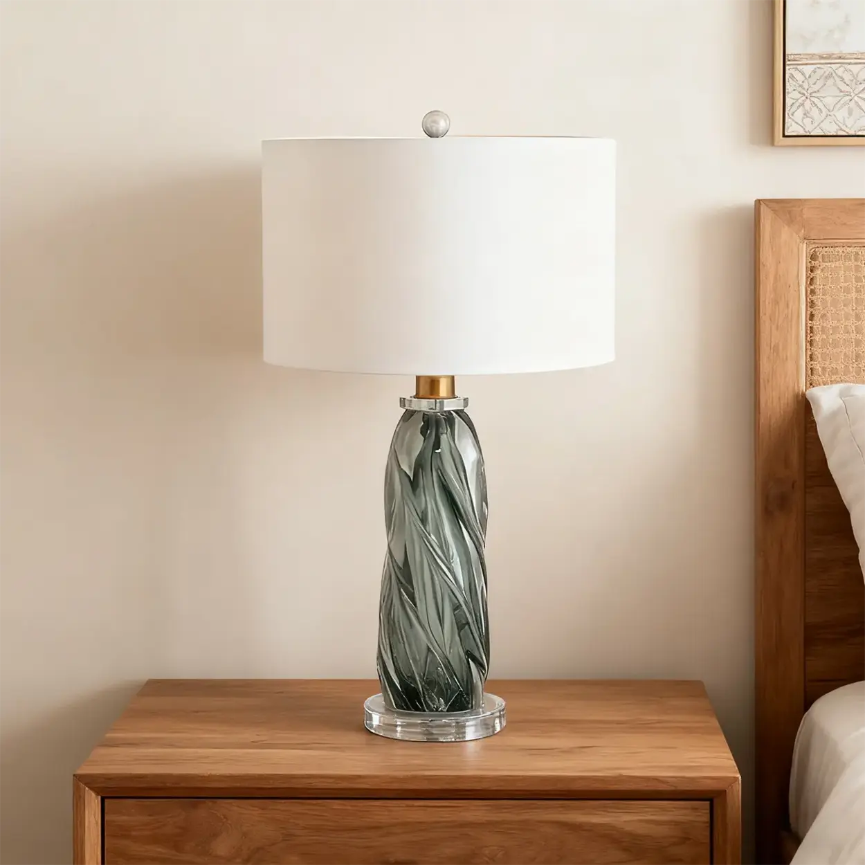 Modern Twisted Glass Table Lamp | Drum Shade Table Light Interior Lighting-Table Lamp-Sasha Sydney