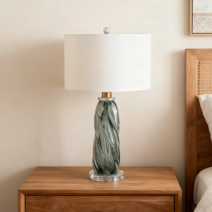Modern Twisted Glass Table Lamp | Drum Shade Table Light Interior Lighting-Table Lamp-Sasha Sydney