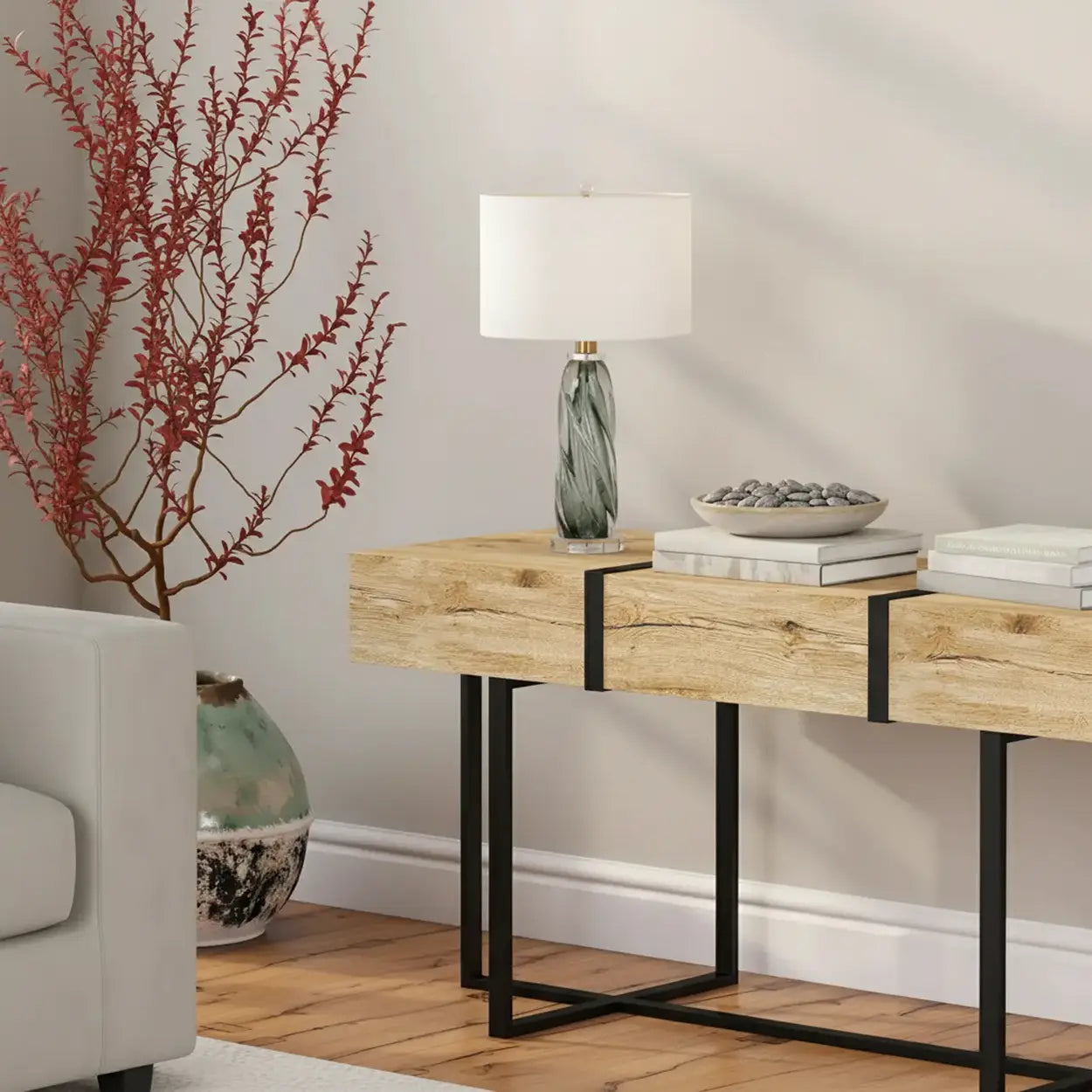 Modern Twisted Glass Table Lamp | Drum Shade Table Light Interior Lighting-Table Lamp-Sasha Sydney