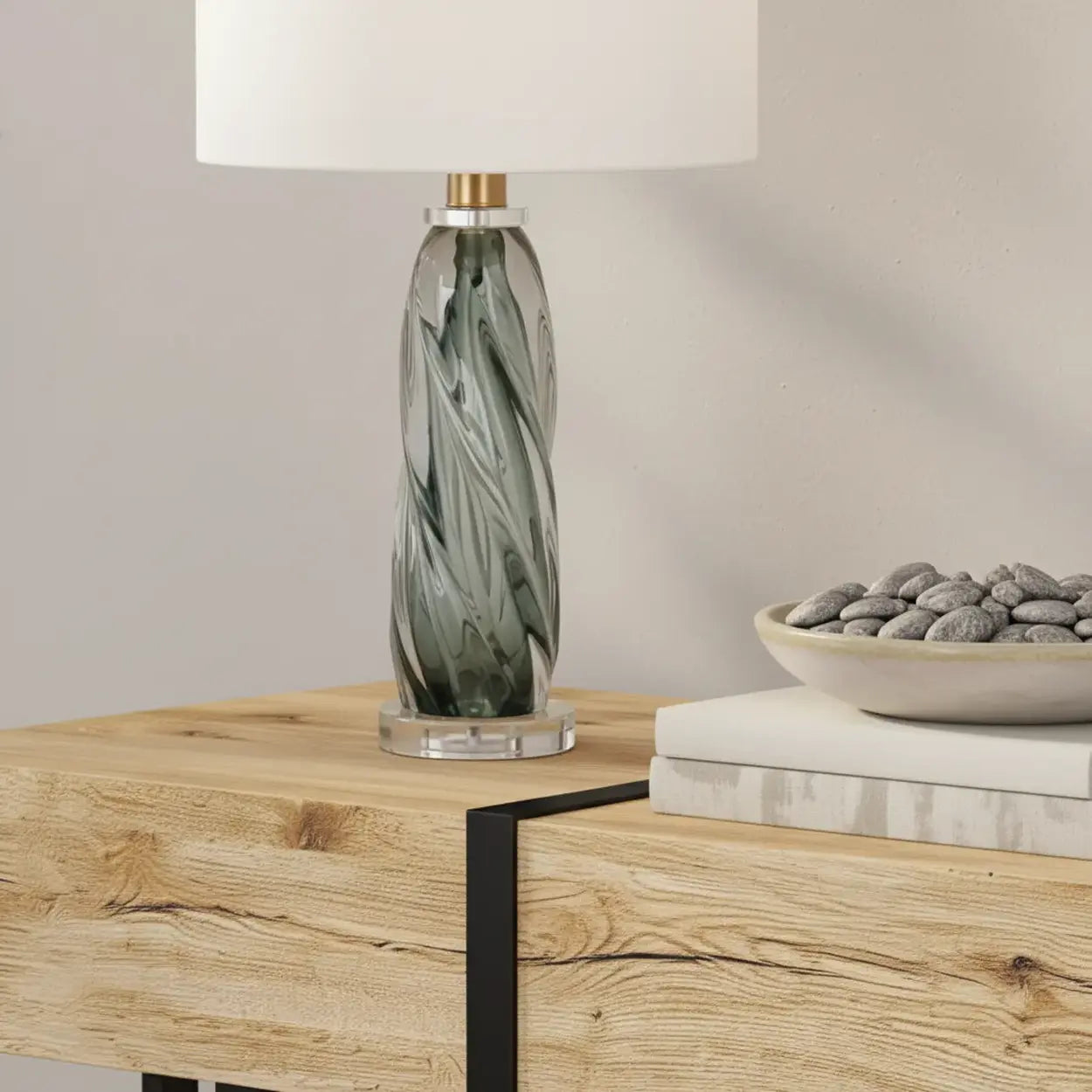 Modern Twisted Glass Table Lamp | Drum Shade Table Light Interior Lighting-Table Lamp-Sasha Sydney