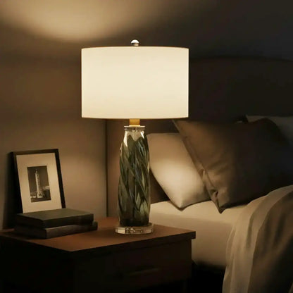 Modern Twisted Glass Table Lamp | Drum Shade Table Light Interior Lighting-Table Lamp-Sasha Sydney