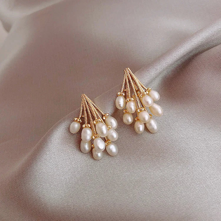 Pearl Drop Earrings | Cluster Teardrop Stud Everyday Occasion Jewellery-Women Earrings-Sasha Sydney