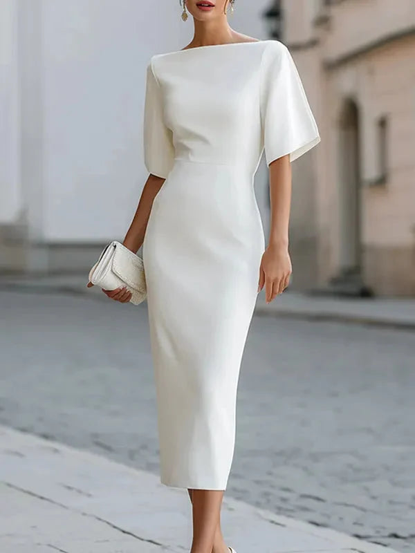 Women's Boat Neck Midi Dress | Ruffle Sleeve · Sasha Sydney