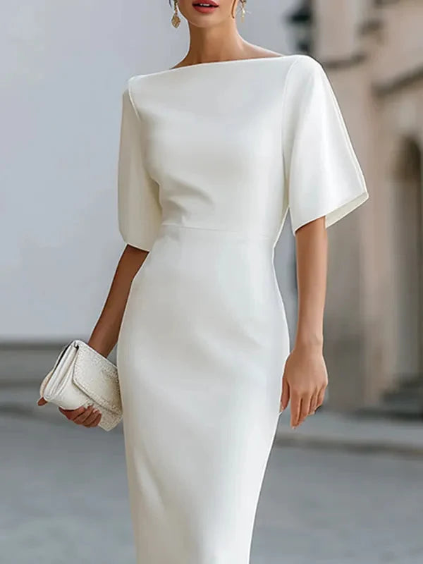 Women's Boat Neck Midi Dress | Ruffle Sleeve · Sasha Sydney