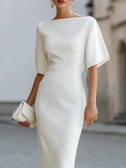 Women's Boat Neck Midi Dress | Ruffle Sleeve · Sasha Sydney