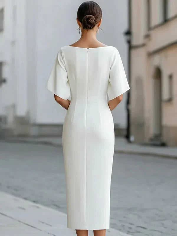 Women's Boat Neck Midi Dress | Ruffle Sleeve · Sasha Sydney