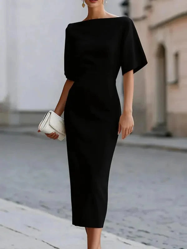 Women's Boat Neck Midi Dress | Ruffle Sleeve · Sasha Sydney