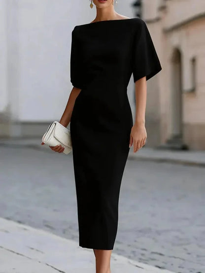 Women's Boat Neck Midi Dress | Ruffle Sleeve · Sasha Sydney
