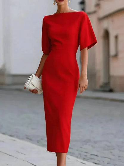 Women's Boat Neck Midi Dress | Ruffle Sleeve · Sasha Sydney
