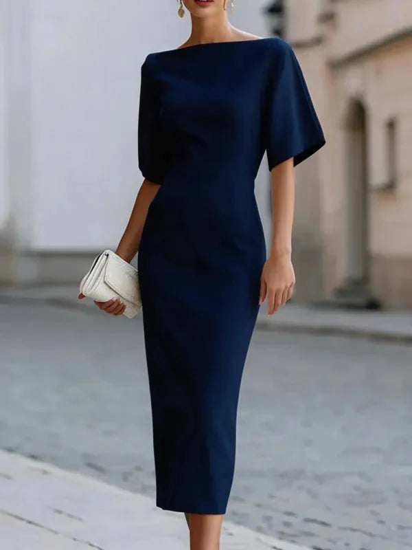 Women's Boat Neck Midi Dress | Ruffle Sleeve · Sasha Sydney