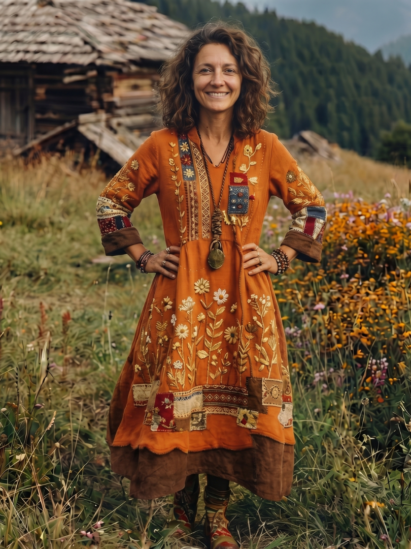 Women's Boho Midi Dress | Floral Embroidered · Sasha Sydney