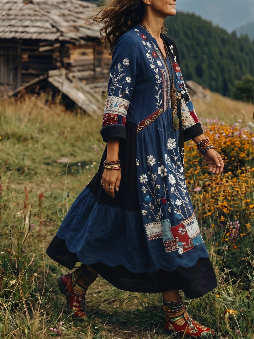 Women's Boho Midi Dress | Floral Embroidered · Sasha Sydney